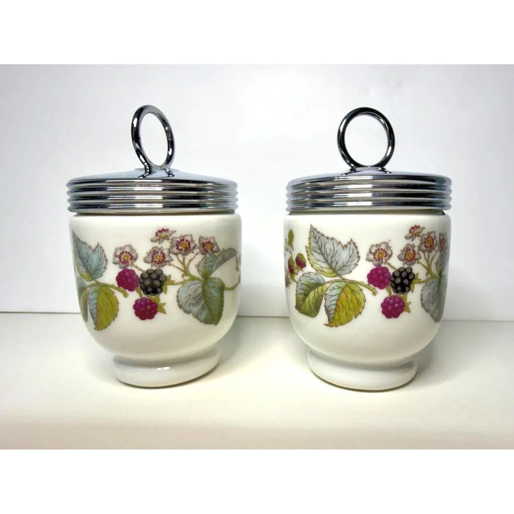 Royal Worcester Woodland Egg Coddlers Pair | English Porcelain Blackberry Floral